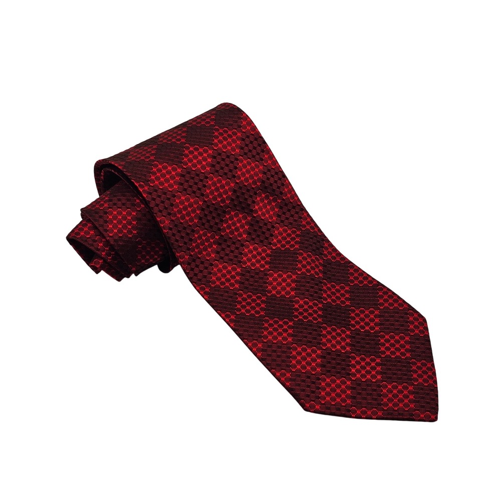 Ermenegildo Zegna Textured Silk Tie Red Burgundy Geometric Italy Luxury Designer